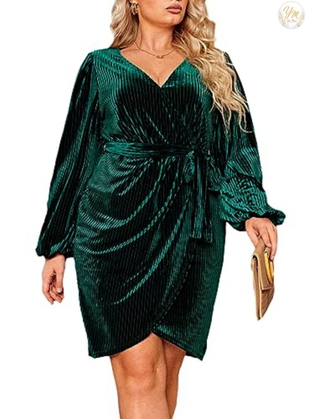 Plus Size Velvet Wrap Mini Dress Long Sleeve Semi Formal Cocktail Party